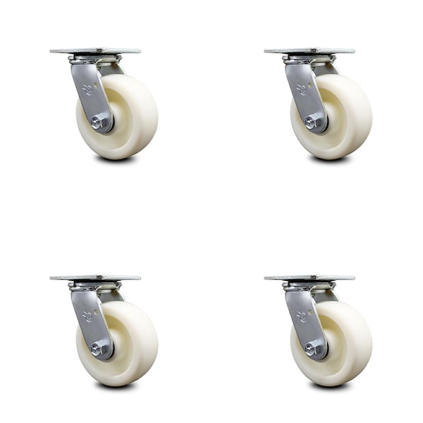 5 Inch Nylon Wheel Swivel Caster Set with Ball Bearings